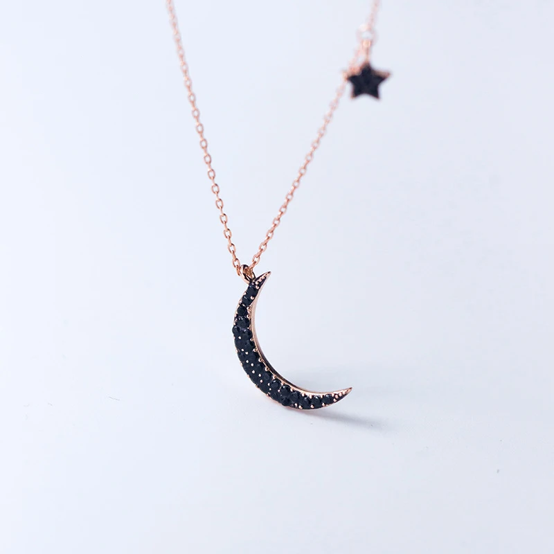 

New Minimalist Women Cubic Zirconia Pave 925 Sterling Silver Moon Star Pendant Choker Necklace Girl Lady Collier Argent 925 Vrai