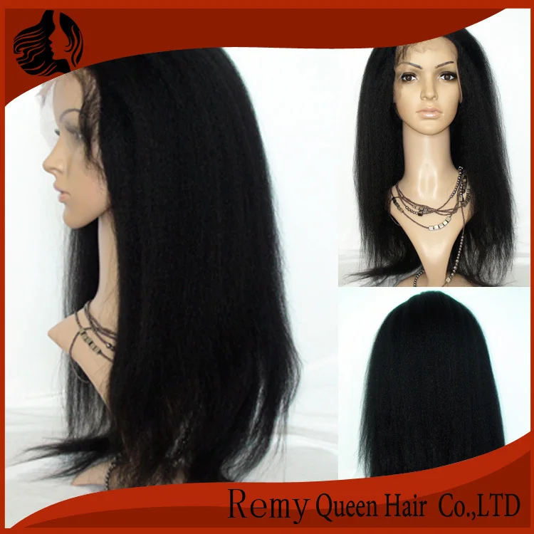 Queens Glueless Front Lace Indian Remy Wig Kinky Straight 1 Jet Black 8" 24" Beautiful NEW YORK