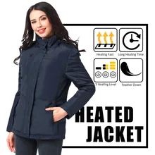 Женская зимняя куртка с капюшоном, с электрическим подогревом, темно-синий и оливковый зеленый, модные женские куртки для влюбленных, Анорак, есть карман на молнии