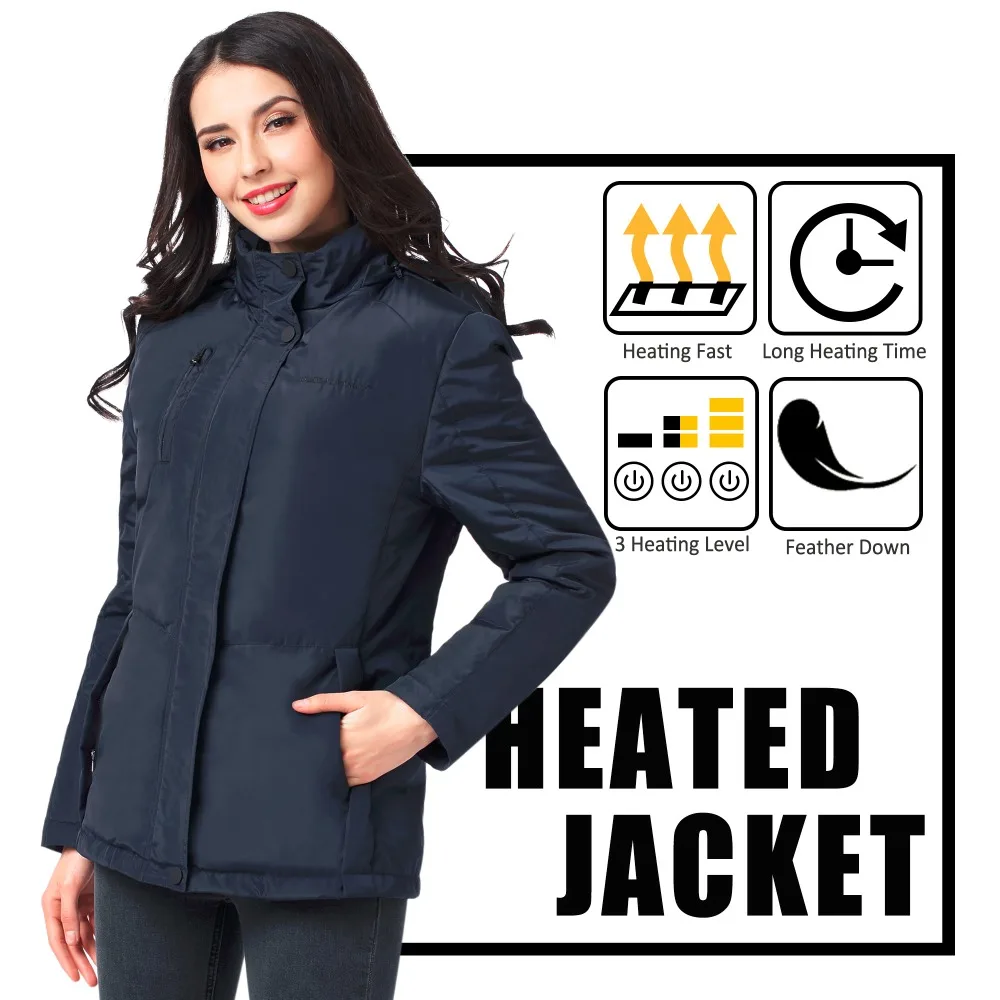 

Women's Winter Electric Heated Hooded Jacket Navy Blue & Olive Green Fashion Lovers Anorak Female Jackets Have Zipper Pocket