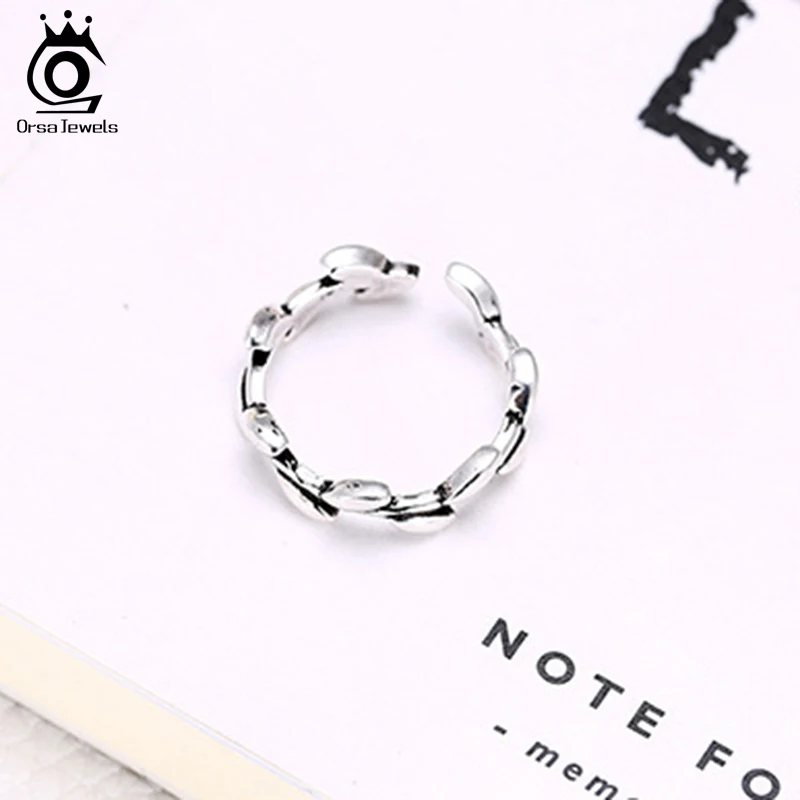 ORSA JEWELS чистое 925 пробы Серебряное кольцо с узором в виде листьев Регулируемый размер для женщин кольцо на день рождения вечерние ювелирные изделия подарок PSR57