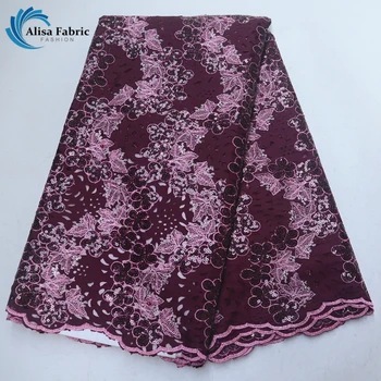 

African Fabric 2019 High Quality Hollow Design Nigeria Velvet Lace Fabrics Embroidery With Sequins Beads 5 yards For Bride dress