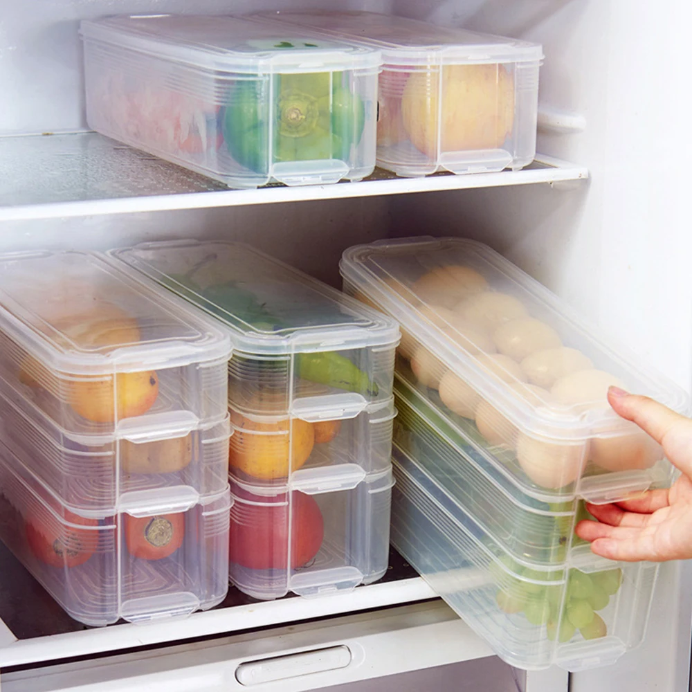 

Plastic Storage Bins Refrigerator Storage Box Food Storage Containers with Lid for Kitchen Fridge Cabinet Freezer Desk Organizer