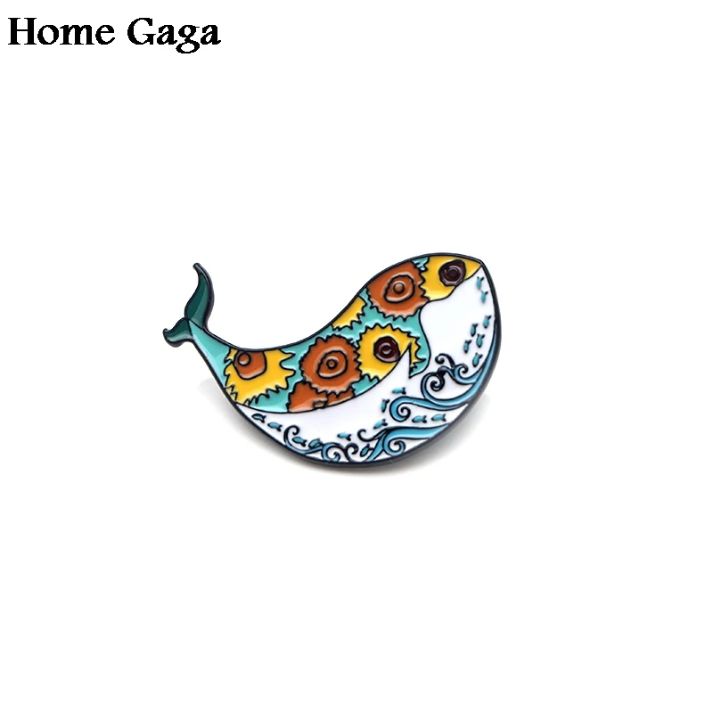 Homegaga Ван Гог Кит Акула Подсолнух Цинковый галстук штыри рюкзак одежда