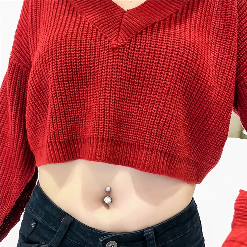 Sexy Top V-neck Pullover Sweater Female Back Single Row Button Fashion Casual Straight Knit Fall Winter Female Solid Color Tops