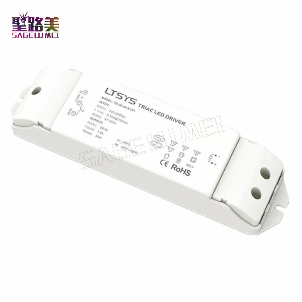 

TD-36-24-E1P1; 100-240V AC input,Output 36W 24VDC 1.5A constant voltage CV Triac Dimmable intelligent LED Driver Triac Push Dim