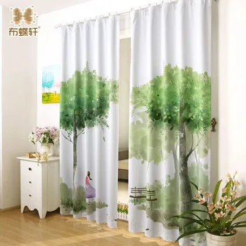 

Pastoral Style Digital Printed Original Hand-Painted Women Chair Tree Design Door Short Panel Kitchen Curtains Ready