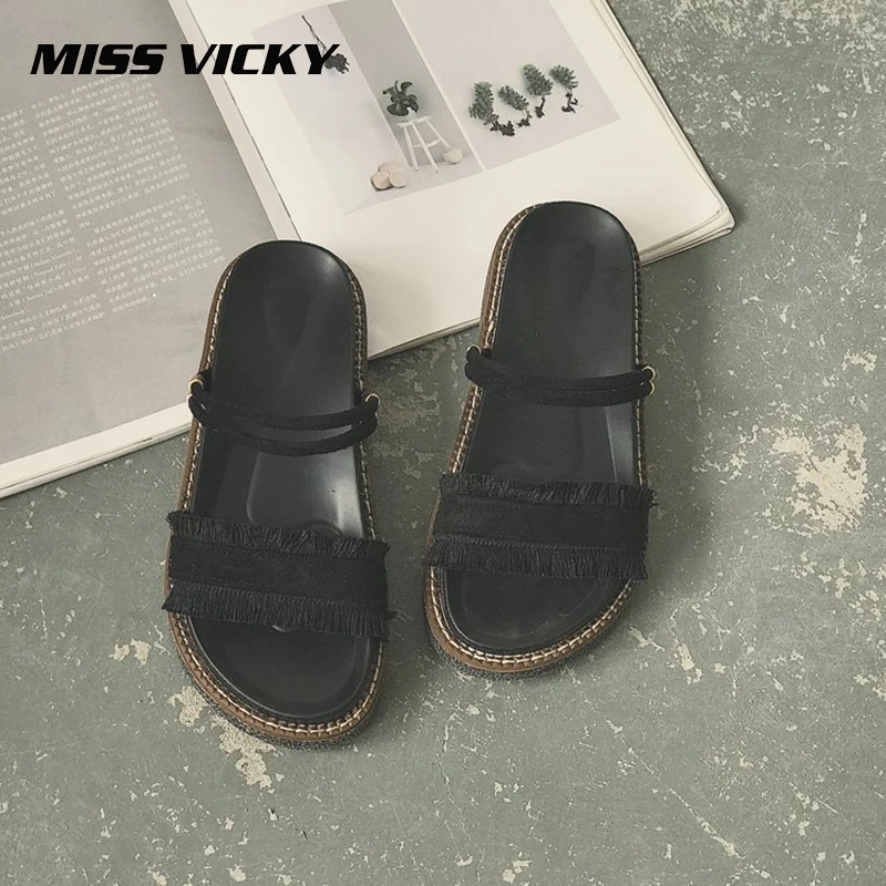 

Miss Vicky 2019 Summer New Female Sandals ulzzang Harajuku Style Students Simple Flat Sandals