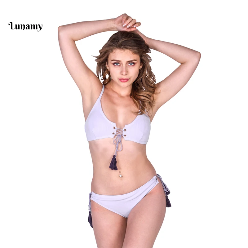 Decorative Tassels Bikinis Set Women Solid Color Bathing Suit Crisscross Straps Swimwear Biquini 3 Pieces Swimsuits Bikini 2018 Decorative Tassels Bikinis Set Women Solid Color Bathing Suit Crisscross Straps Swimwear Biquini 3 Pieces Swimsuits Bikini 2018