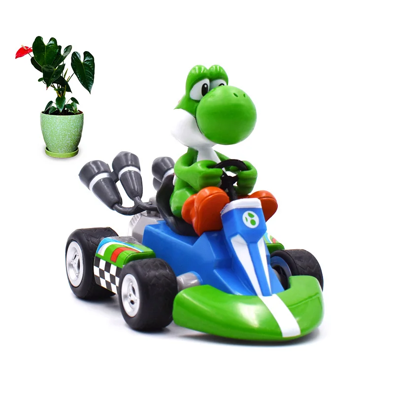 13 см аниме Super Mario Bros Kart вытяжной автомобиль Yoshi ПВХ фигурка кукла Коллекционная модель игрушки Рождественский подарок для детей - Цвет: yoshi