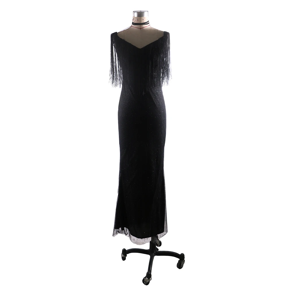 Women Deep V-neck Off Shoulder Long Dress Sexy Slim Sequin Fringe Evening Bride Gowns Harajuku Black Party Dress New harajuku Women Deep V-neck Off Shoulder Long Dress Sexy Slim Sequin Fringe Evening Bride Gowns Harajuku Black Party Dress New harajuku
