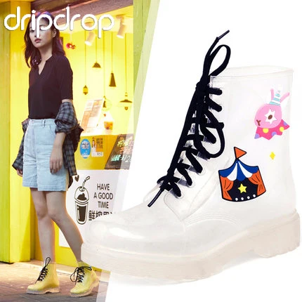

DRIPDROP Women Waterproof Rain Boots Invisible Shoes Martin Transparent Boots