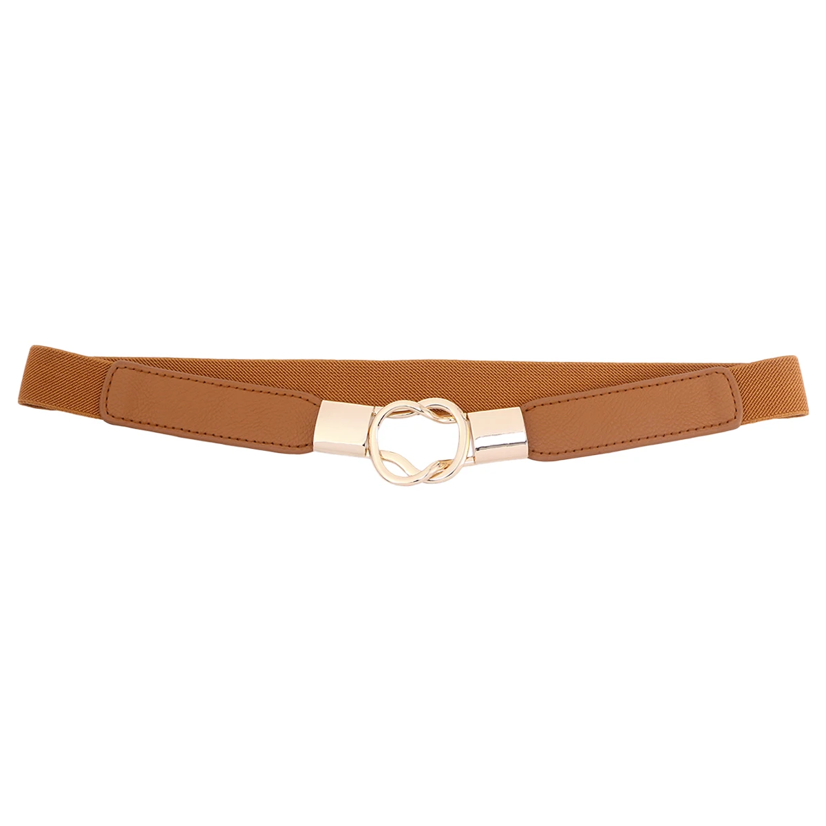 Fashion Elastic Waist Band Belts Gold Buckle Womens Skinny Dress Belt for Ladies(Bottle Camel - Color: Bottle Camel