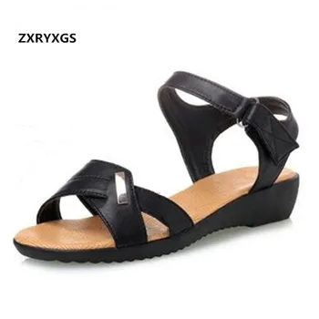 

2019 Summer New Retro Genuine Leather Shoes Sandals Women Large Size Casual Shoes Women Flats Non-slip Comfort Flat Shoes Woman