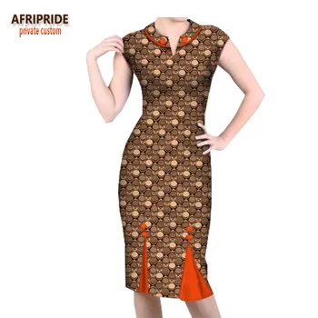 

african spring dress for women AFRIPRIDE short sleeve knee-length button decoration casual women wax cotton dress A1825001