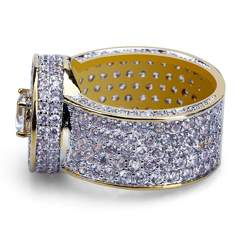 MISSFOX хип хоп классические 18k золотые кольца мужские сверкающие большие