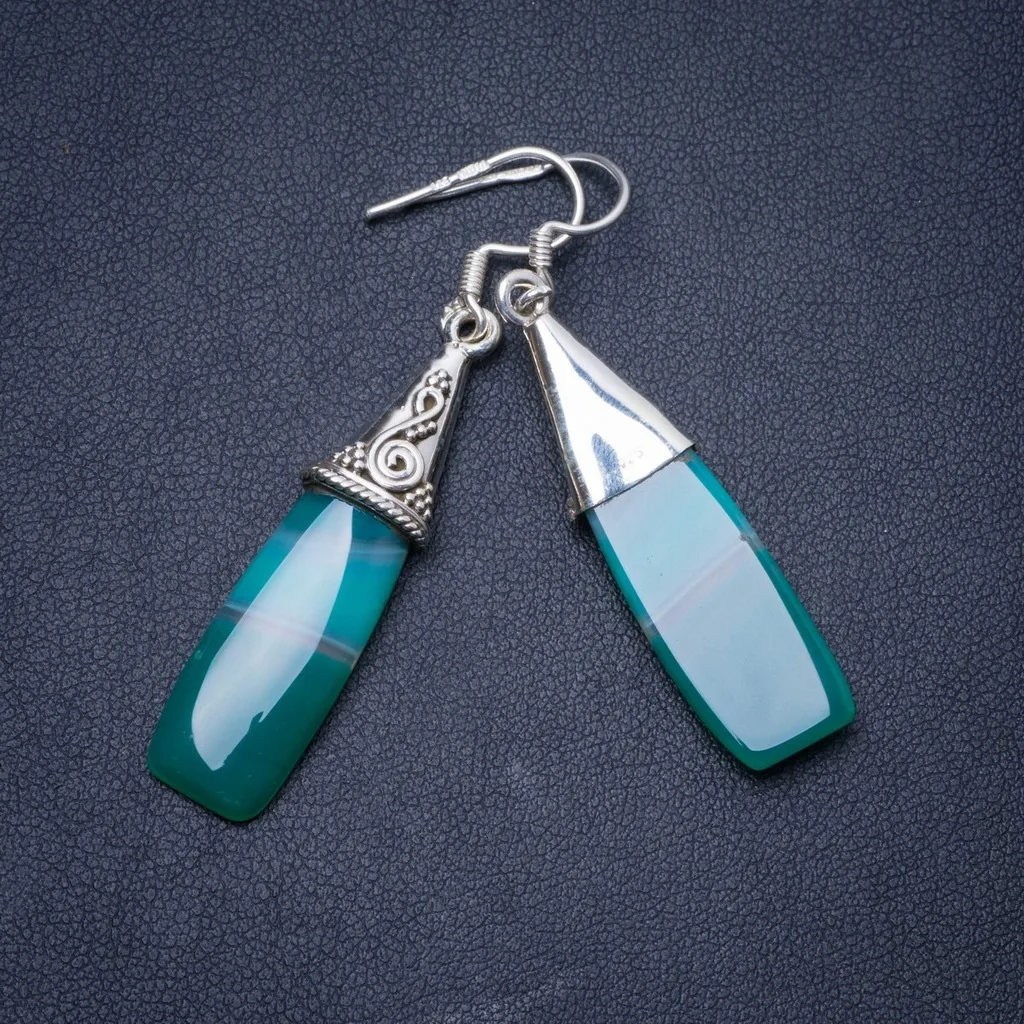 

Natural Botswana Agate Handmade Unique 925 Sterling Silver Earrings 2" Y0989