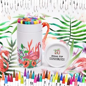 

Newest 24/48/60/100 Color Watercolor Dual Tip Brush Pens 0.4mm Fineliners Marker Pens Water Based Ink Drawing Sketch Art Markers
