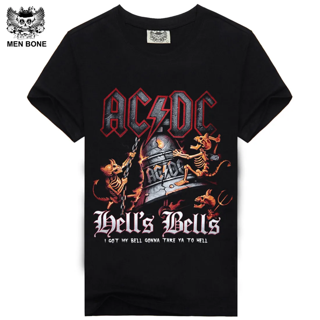 [Lelaki tulang] hip-hop rock t-shirt berat logam AC DC kapas saiz kolar bulat dari S ke XXXl cetak Hitam t-shirt lelaki t-shirt