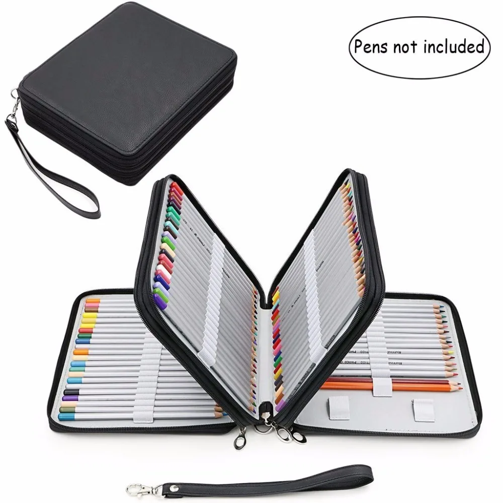 Goedkoop 120 Slots Etui, Grote Reizen Capaciteit Draagbare Kleurpotlood Houder Pen Zipper Bag Pouch voor Kunstenaar Studenten Stationaire