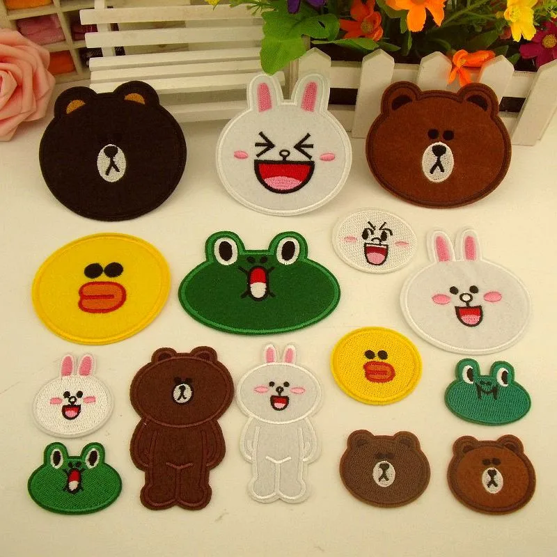 

Cute 3D Korean Cartoon Line Brown Bear Embroidered Patch For Clothing Iron-On Rabbit Cony 15pcs/lot Stick On Paste For Clothes
