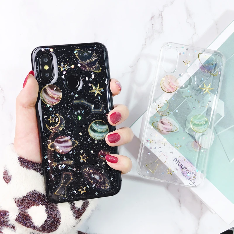 

Glitter Space Planet Case For Xiaomi Mi 8 SE A2 Lite Shining Universe Moon Stars Soft Silicon Cover For Redmi Note 6 Pro 5 Plus