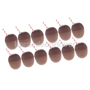 

12xPlastic Tropical Coconut Drinking Cup Straw Hawaii Luau Beach Party Decor