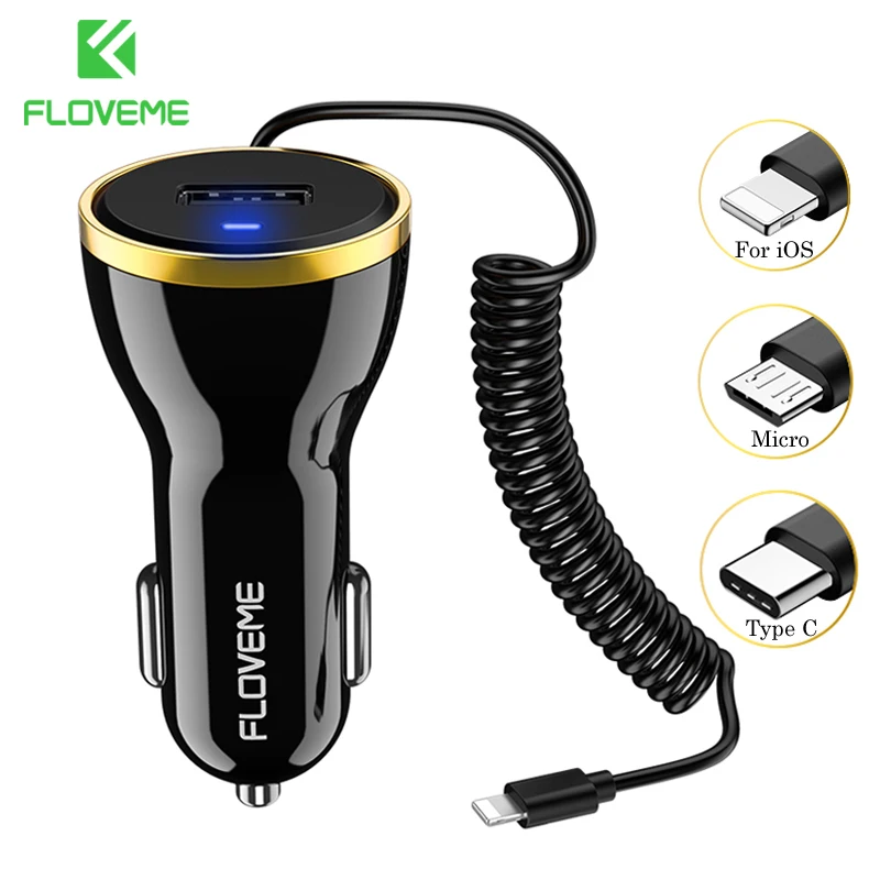FLOVEME USB Car Charger For iPhone X 8 7 Plus Xs Max 2.1A Car-Charger With Micro Type C USB Cable For iPhone Smartphone Chargers FLOVEME USB Car Charger For iPhone X 8 7 Plus Xs Max 2.1A Car-Charger With Micro Type C USB Cable For iPhone Smartphone Chargers