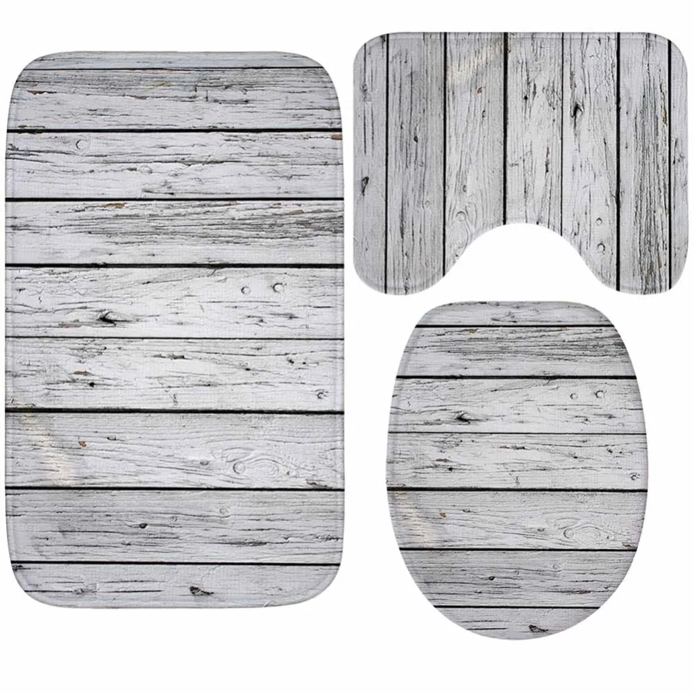 3-Piece Set Memory Foam Pine Wood Pattern Bathroom Rug Mat Soft Non-Slip Absorbent for Toilet Tub Shower and Bath Room