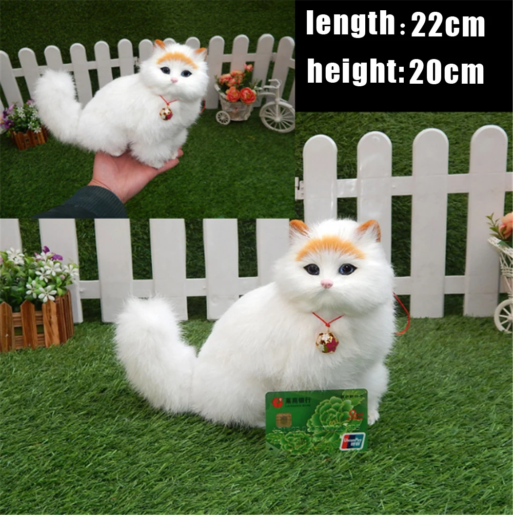 Fancytrader Simulation White Cat with Bell Toy Model Handicraft Animals Cat Doll Plastic& Fur 22cmx20cm 2