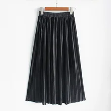 Повседневная плиссированная длинная Макси-юбка женская юбка до середины икры пляжные черные металлические винтажные Юбки-миди Midiskirt Jupe Femme