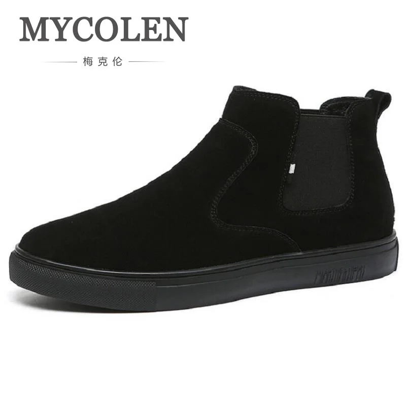 

MYCOLEN 2018 New Style Genuine Leather Chelsea Boots For Men Winter England Style Boots Slip On Ankle Shoes laarzen dames