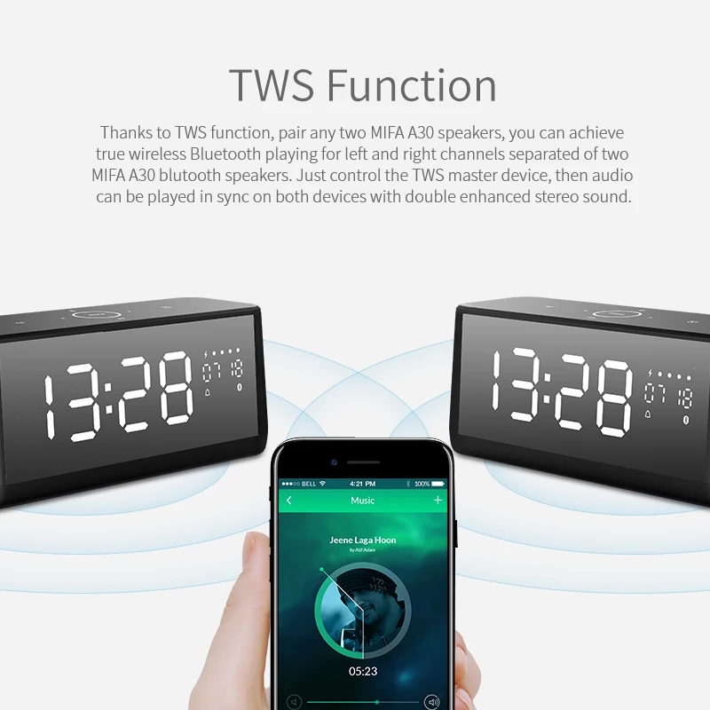 MIFA A30 Wireless Portable Metal Full Screen Display Bluetooth Speaker 30W Power OSD Touch Control Speakers With Alarm Clock