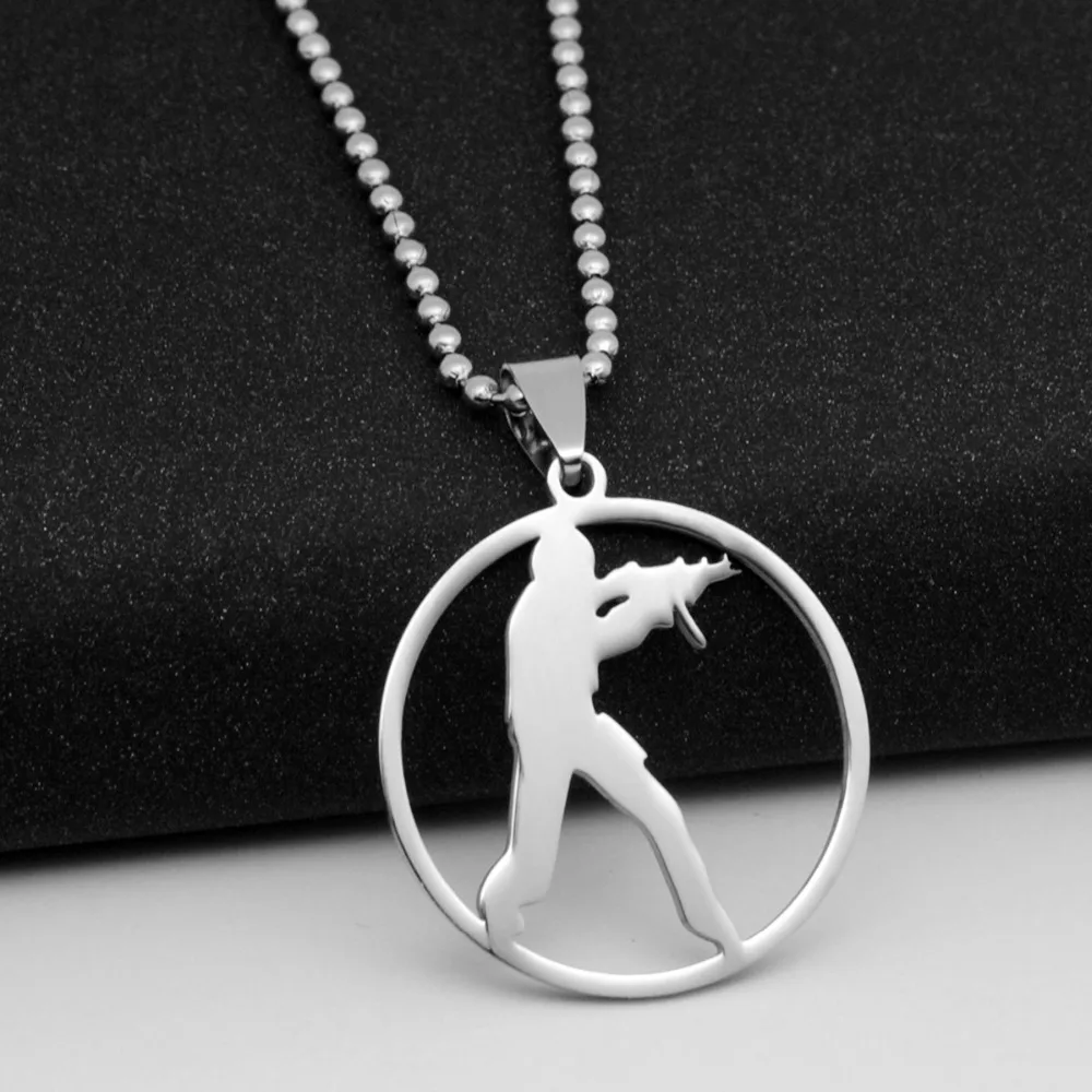 Stainless Steel Anime Game CS Logo charm Necklace GO Counter-Strike Logo Symbol Necklace Round Global Offensive Pendant Necklace