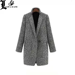 Модные длинные шерстяные для женщин пальто женский плюс размеры зимняя клетчатая куртка 2018 полушерстяные накидка пальто твидовая верхняя