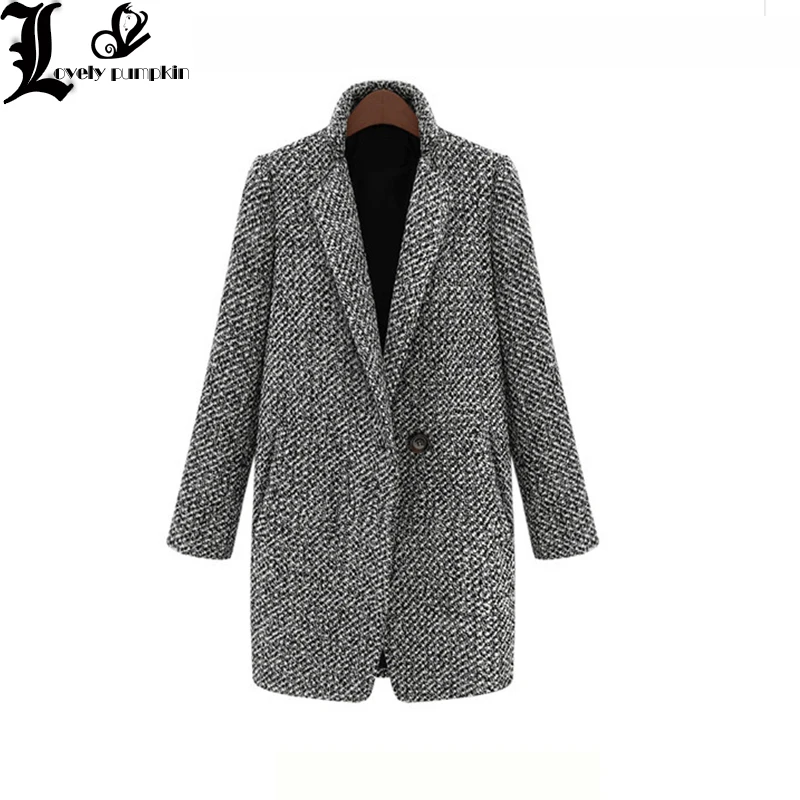 

Fashion Long Woolen Women Coat Female Plus Size Winter Plaid Jacket 2018 Wool Blend Cape Coat Tweed Outwear 5XL 6XL 7XL LP193