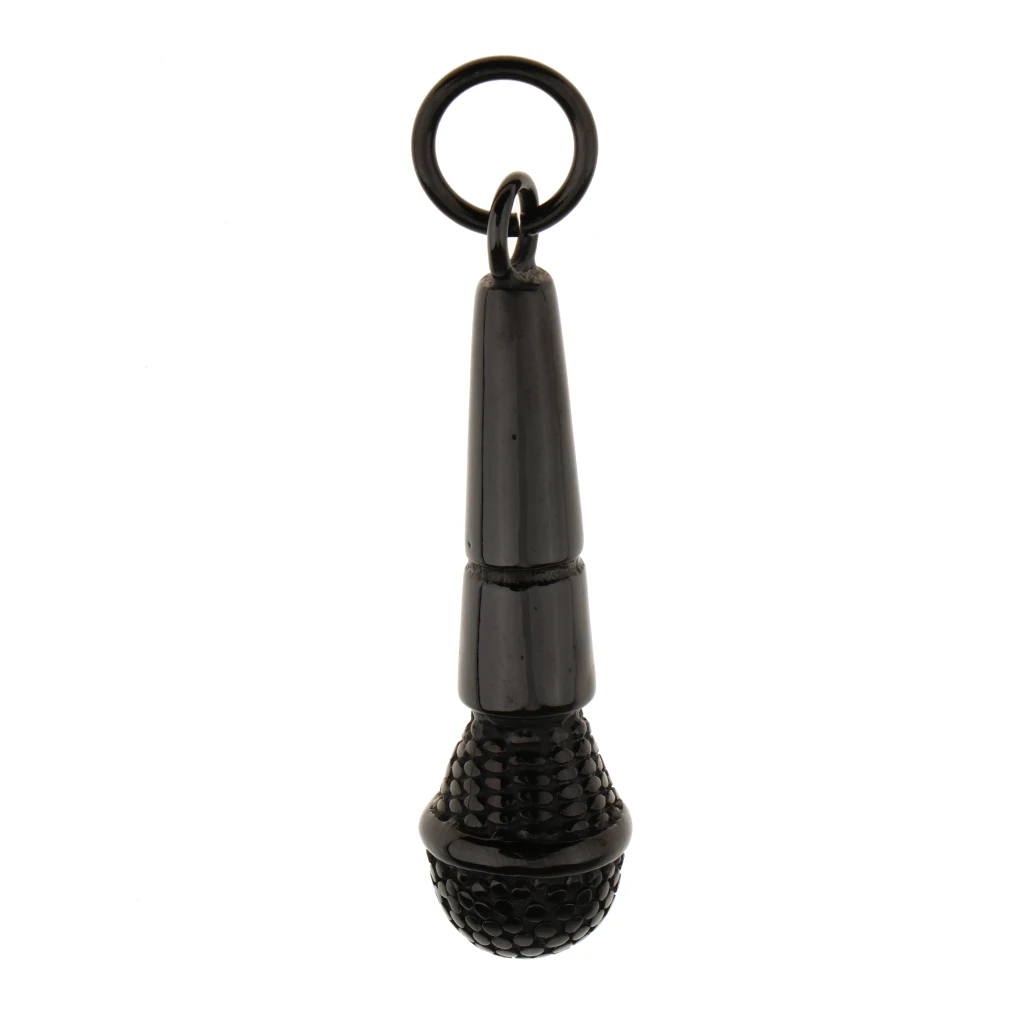 Mens Hip Hop Rock Roll Black Stainless Steel Microphone Music Pendant for DIY Necklace