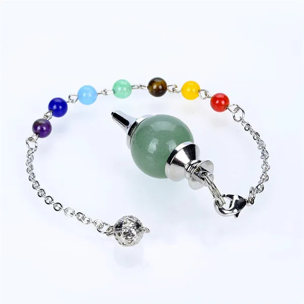green Aventurine Натуральный камень, фиолетовый с украшением в виде кристаллов сердолик, опал Лазурит КВАРЦЕВЫЙ шар цепи Биолокация кулон ИСЦЕЛЕНИЕ маятник с чакрами с натуральным жемчугом бусины цепи - Окраска металла: green Aventurine