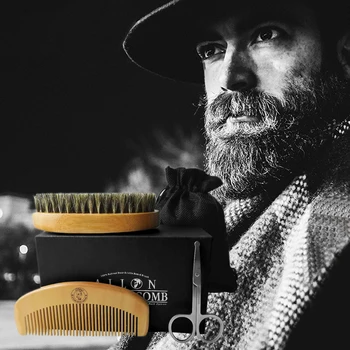

4PCS Beard Care Kit Set with Beard Comb Brush Scissor Linen Bag for Men Father Day Valentine Day Birthday Anniversary