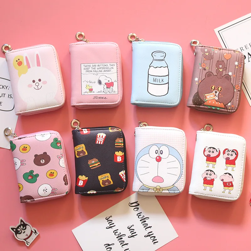 

cartoon leather zipper girls wallet coin purse bear cat watermelon fruit summer women fashion money bag lady smart card purses