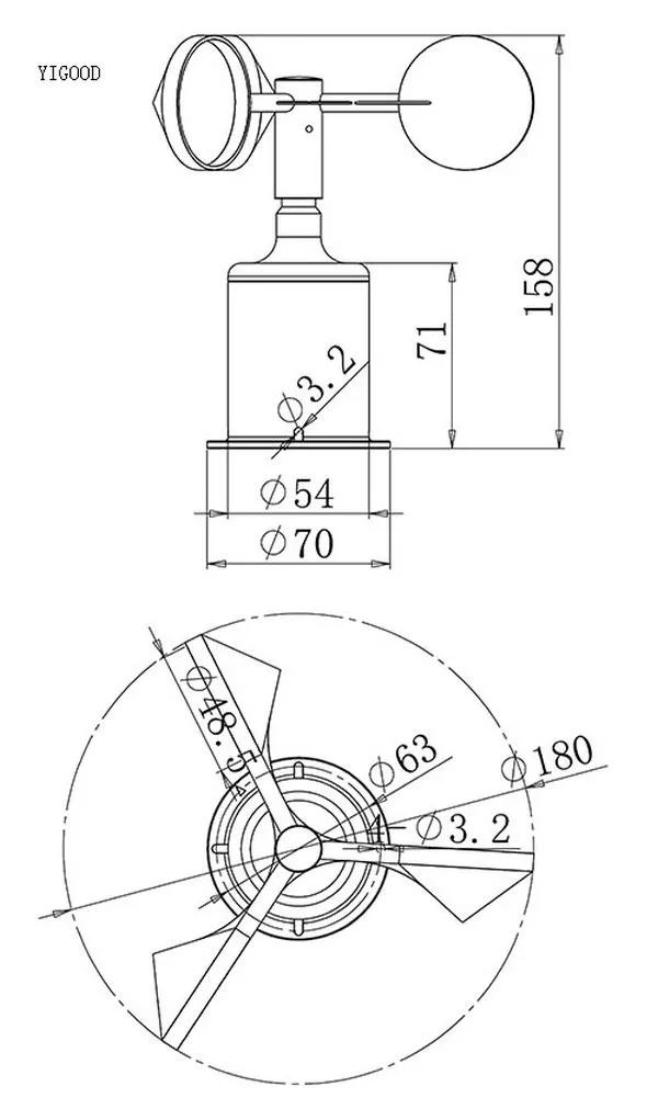YGC-FS 5 В dc 3 чашки Анемометр Датчик скорости ветра измерение аналогового импульса или RS485 выход