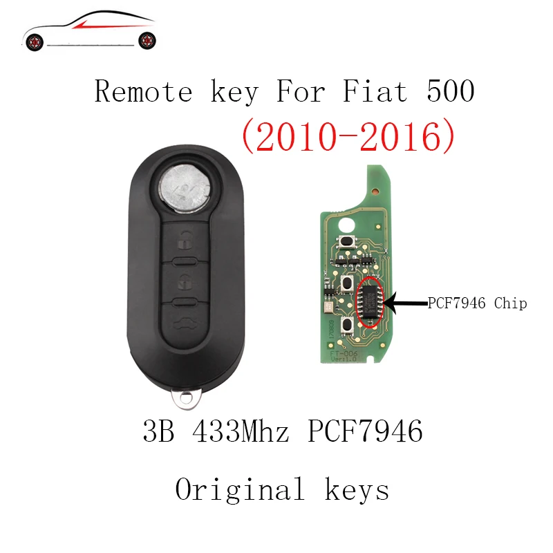 

GORBIN Replacement Remote Key Fob 433MHz For Fiat 500 Grande Punto 2010-2016 keys Transponder Chip PCF7946/PCF7946AT