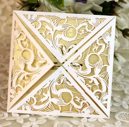 ivory white square laser cut wedding invitations paper folding card