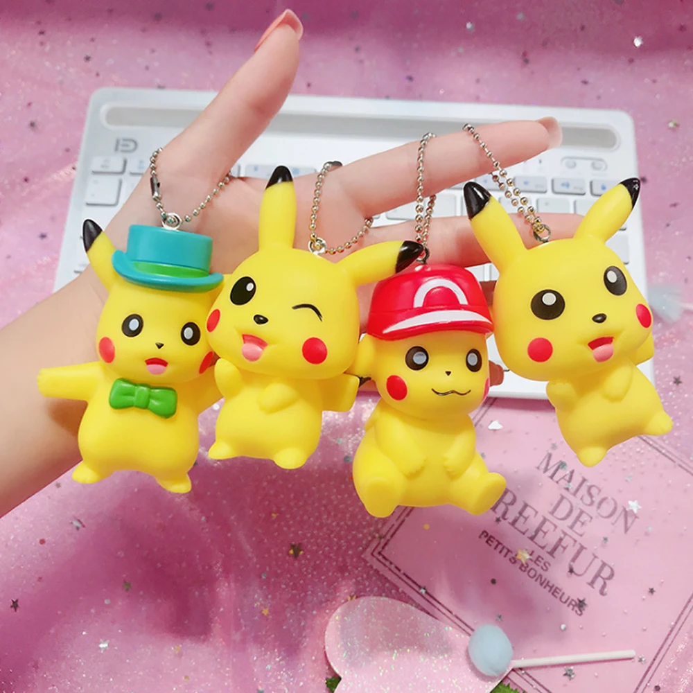 

Cartoon Cute Japanese Anime Pikachu Keychain Pocket Monsters Key Ring Holder Pokemon Pendant Kid Toys Key Chains Bag Charms