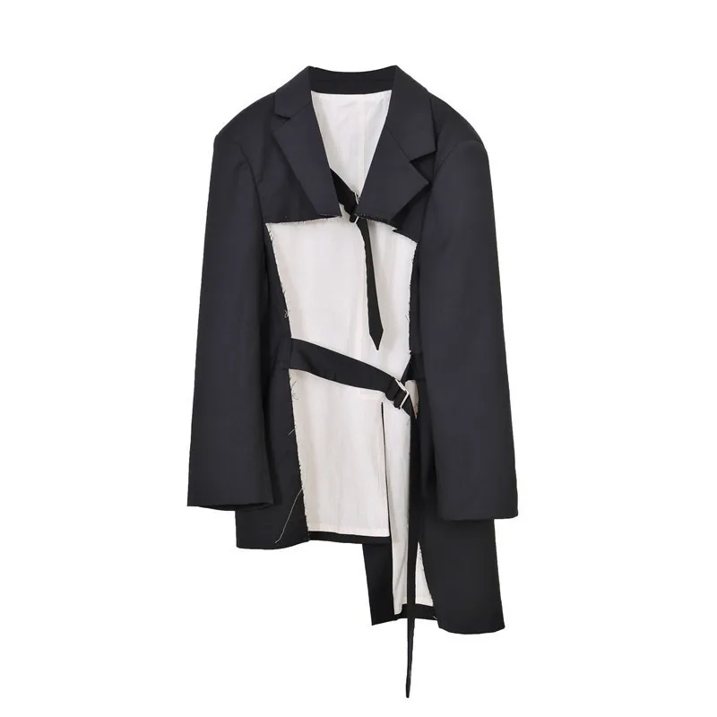 TWOTWINSTYLE черный несимметричный Блейзер Пальто женское с лацканами длинным рукавом на шнуровке негабаритных женщин верхняя одежда Весенняя мода - Цвет: Black