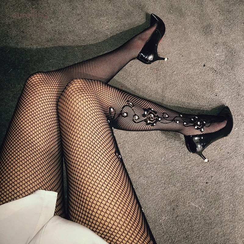 Fishnet Nylon Pantyhose Glittering Rhinestone W44 (6)