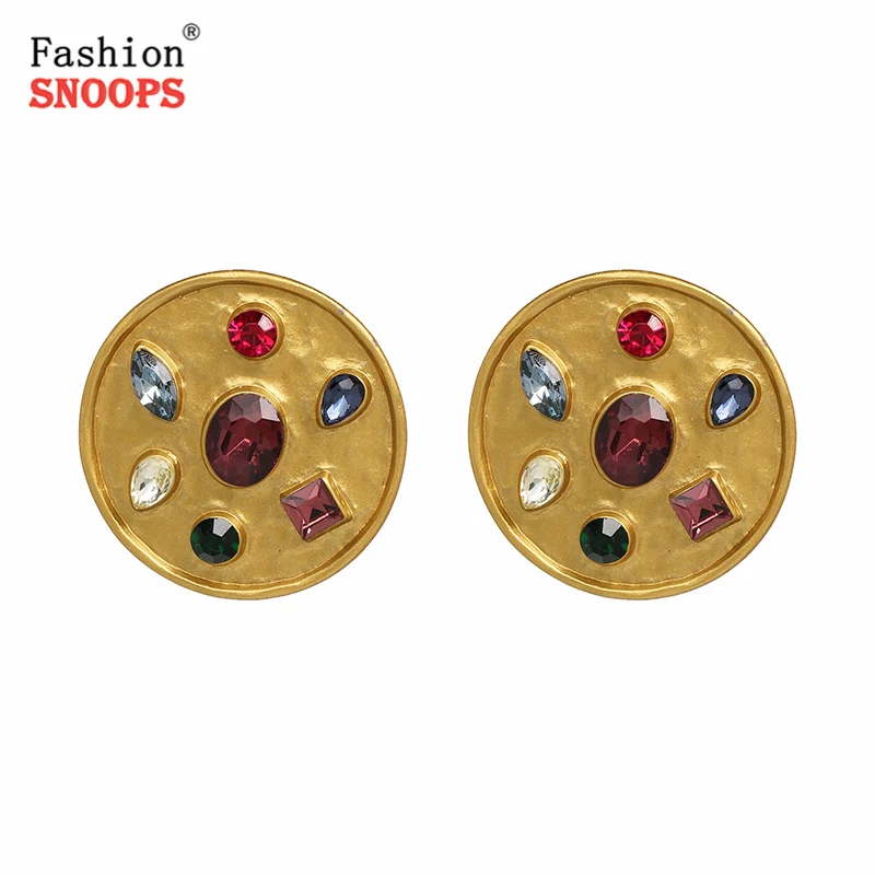

FASHIONSNOOPS Round Crystal Earrings Alloy Metal Statement Rhinestone Stud Earrings For Women za Jewelry
