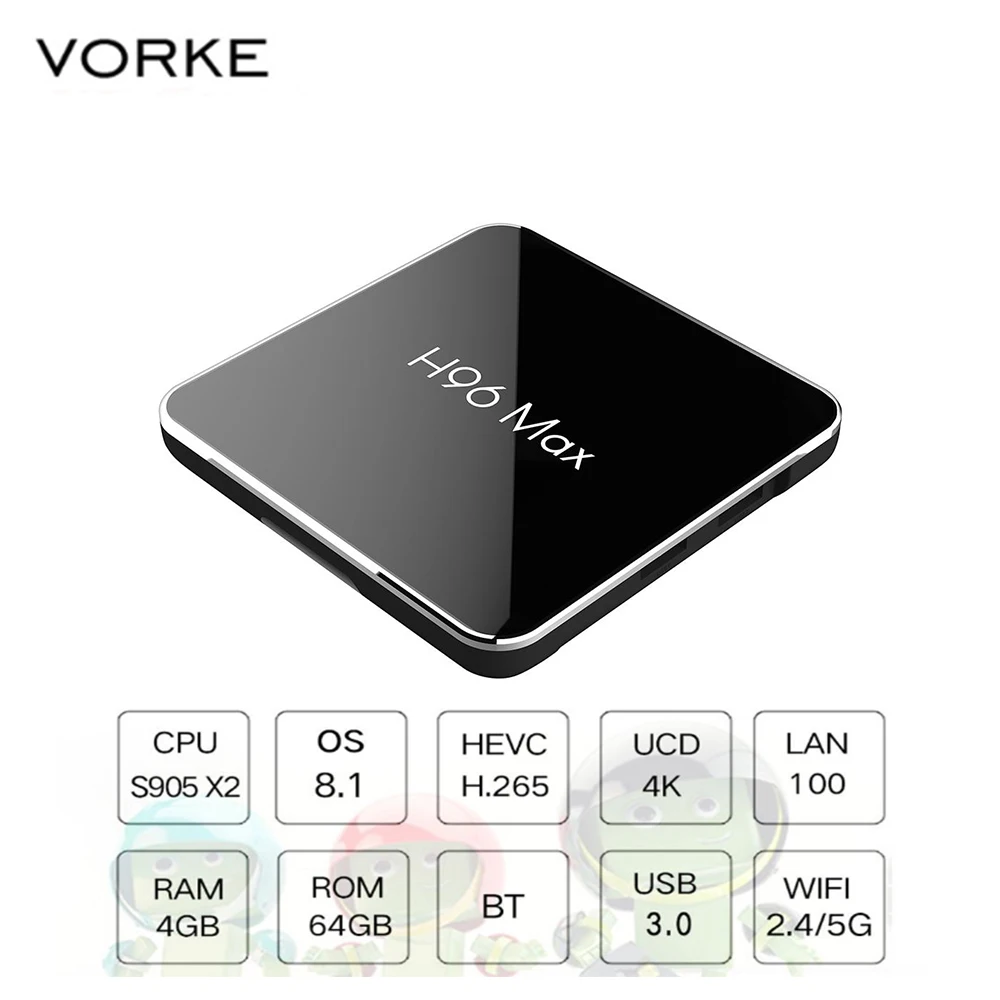 Vorke H96 MAX X2 Amlogic S905X2 Smart ТВ коробка Android 8 1 4 GB Оперативная память 64 Гб Встроенная K