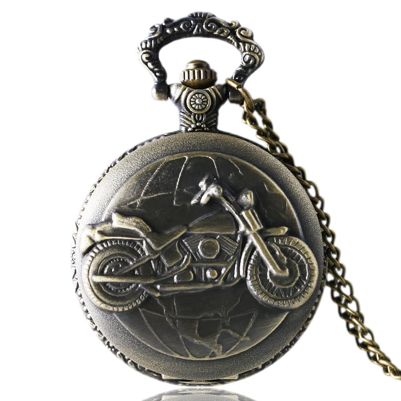 Cool Stylish Quartz Pocket Watch Moto Motorcycle Motorbike Mens Watches Steampunk Necklace