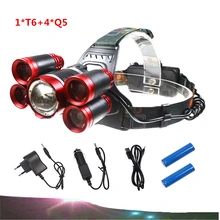 LED headlamp 1*T6 +4*Q5 headlights 18650 battery charger USB emergency headlights 20000 lumens led headlights outdoor lights